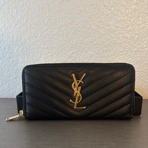 Yves Saint Laurent Black Quilted Zip Wallet